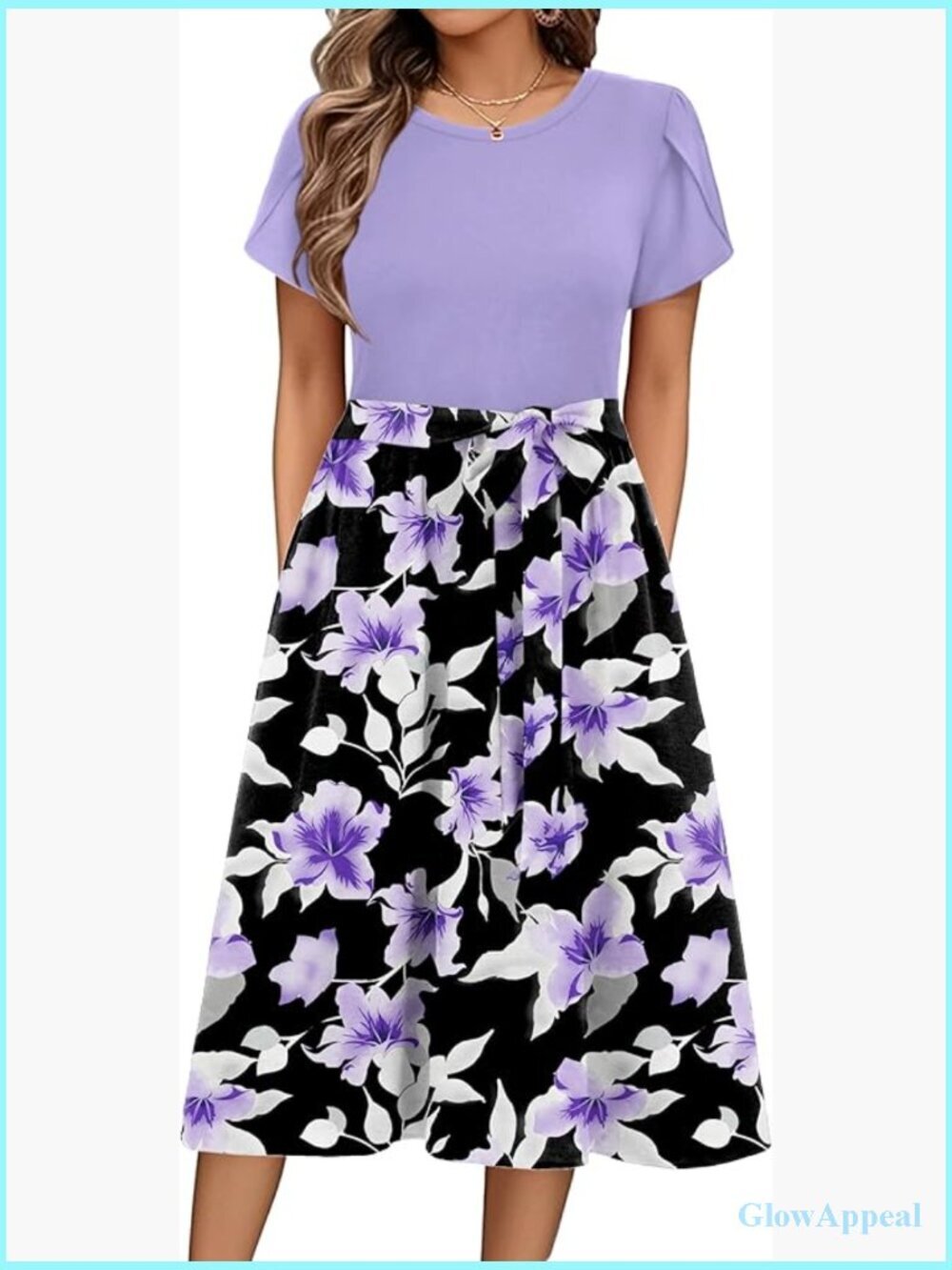 Flowy Midi T-Shirt Dress with Pockets A-Line Summer Casual